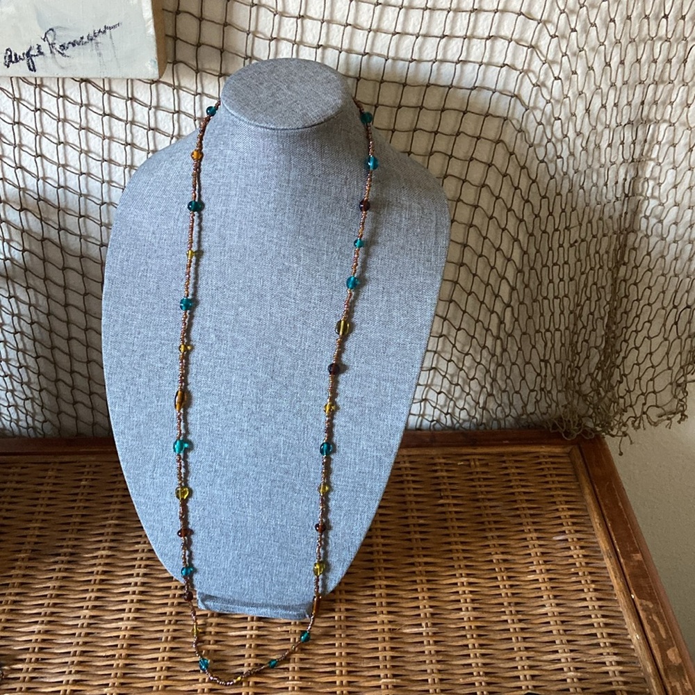 Vintage Hand Crafted LONG 43” inch Multicolor Glass Beaded Necklace